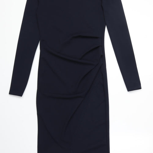PRETTYLITTLETHING Womens Blue Polyester Sheath Size 8 Square Neck Pullover