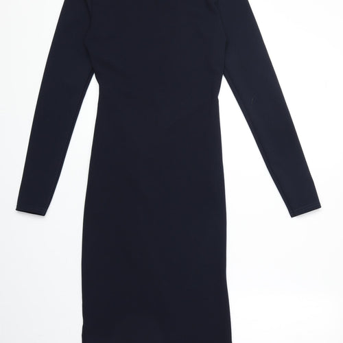 PRETTYLITTLETHING Womens Blue Polyester Sheath Size 8 Square Neck Pullover