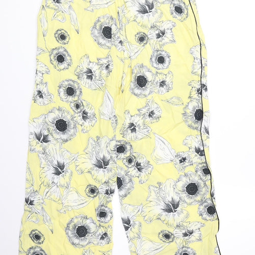 Zara Womens Yellow Floral Polyester Trousers Size L Regular