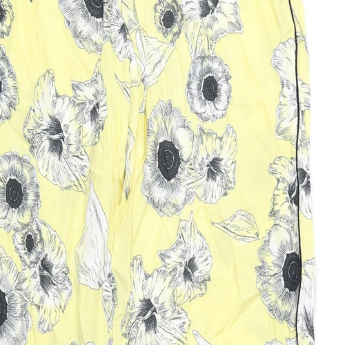 Zara Womens Yellow Floral Polyester Trousers Size L Regular
