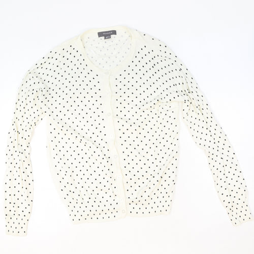 Primark Womens Ivory Scoop Neck Polka Dot 100% Cotton Cardigan Jumper Size 10