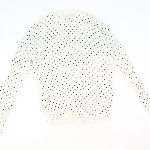 Primark Womens Ivory Scoop Neck Polka Dot 100% Cotton Cardigan Jumper Size 10
