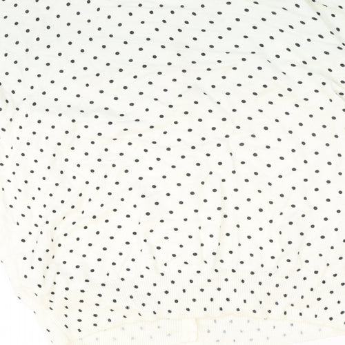 Primark Womens Ivory Scoop Neck Polka Dot 100% Cotton Cardigan Jumper Size 10