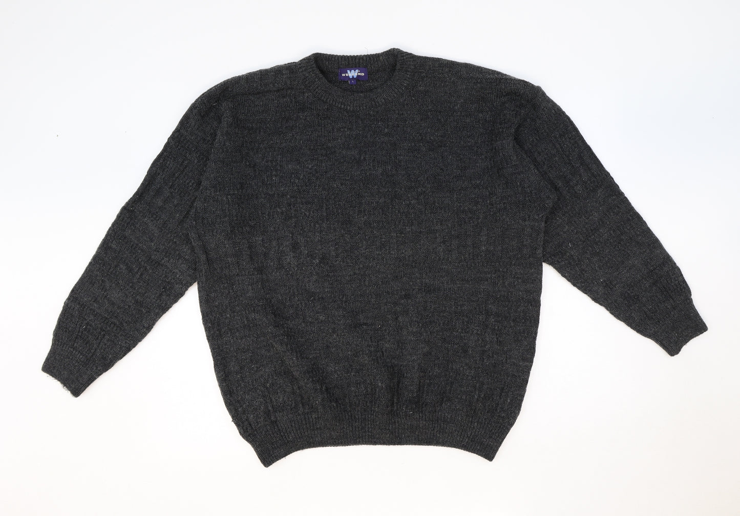 Antartex Weekend Mens Grey Round Neck Acrylic Pullover Jumper Size L Long Sleeve