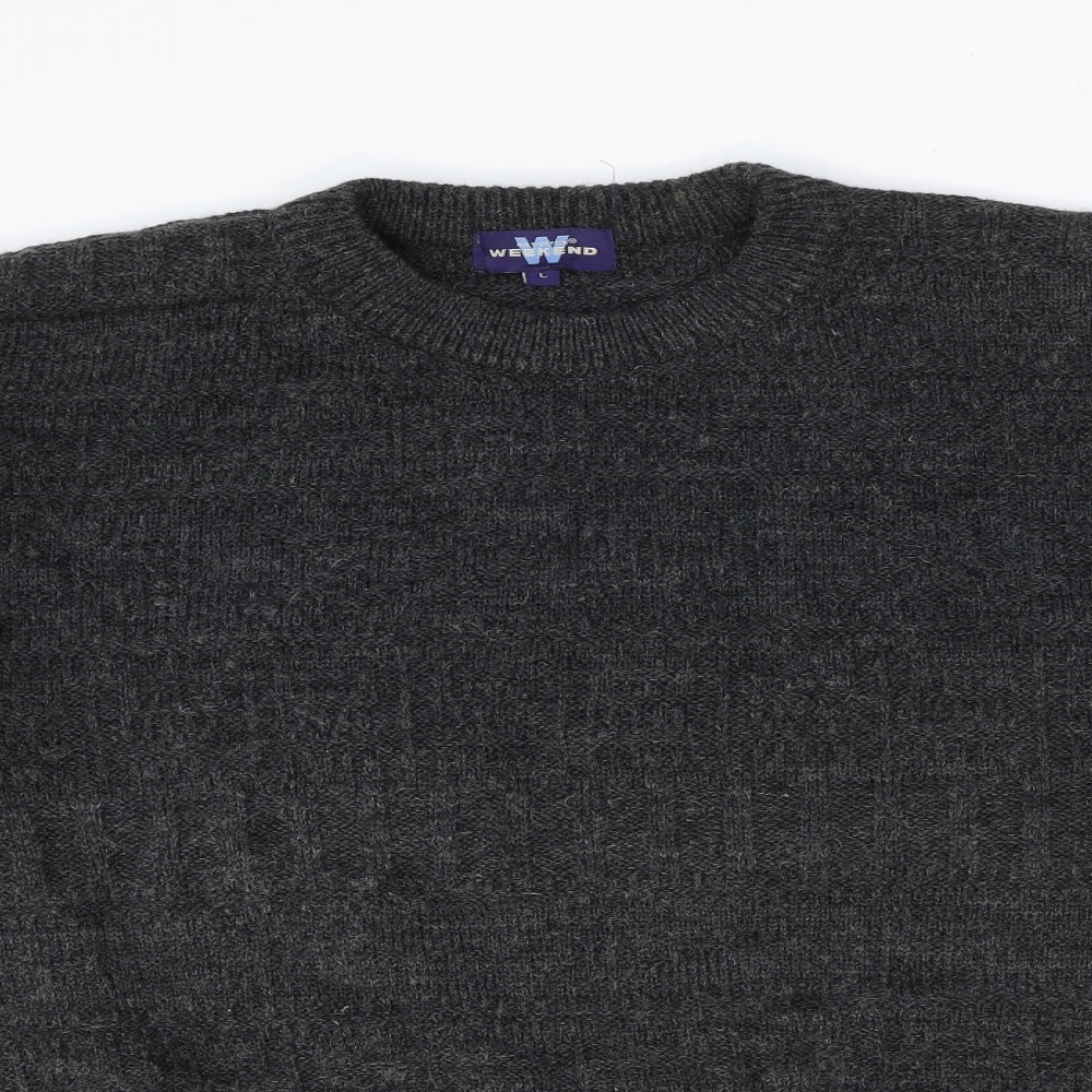 Antartex Weekend Mens Grey Round Neck Acrylic Pullover Jumper Size L Long Sleeve