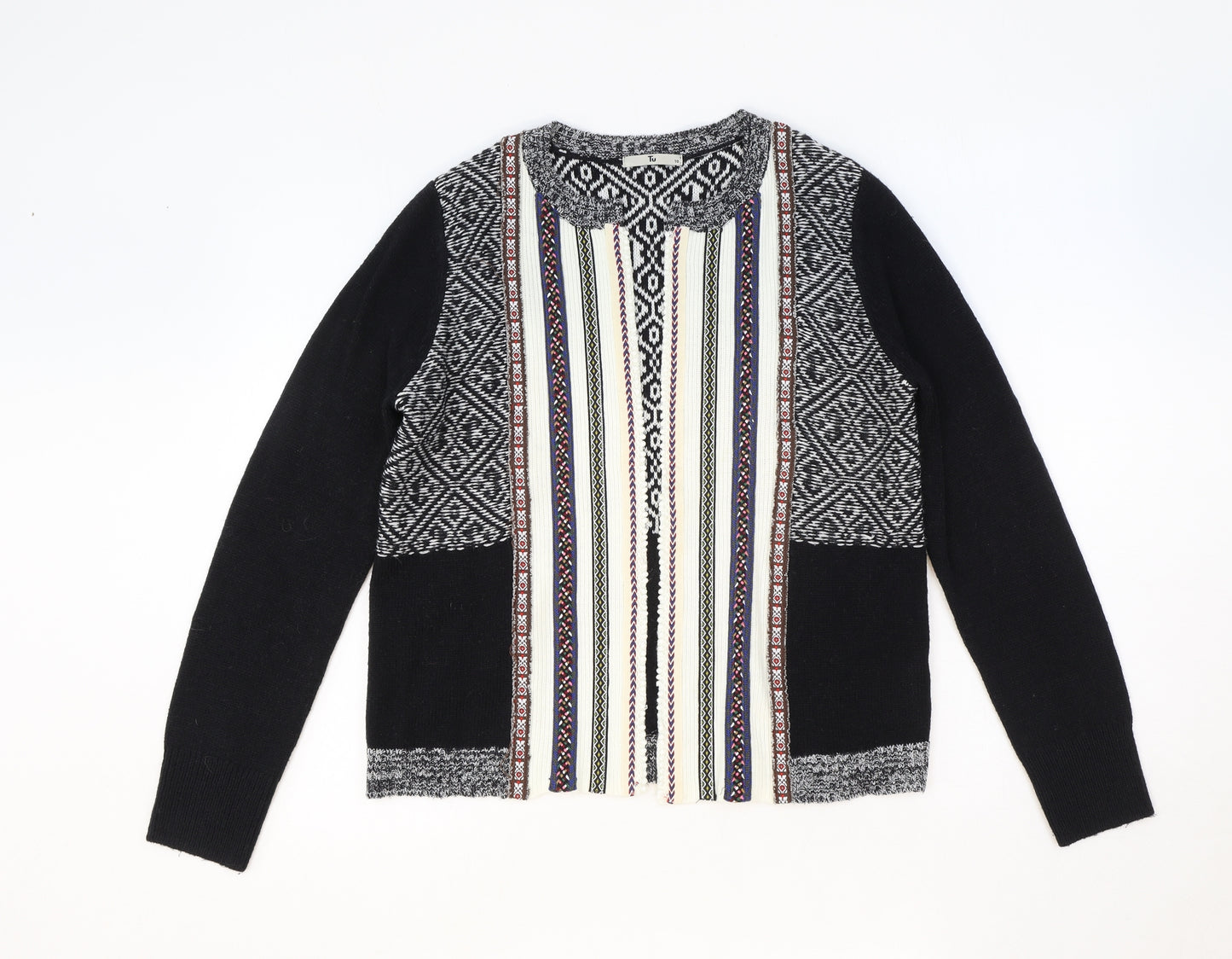 TU Womens Black V-Neck Acrylic Cardigan Jumper Size 10
