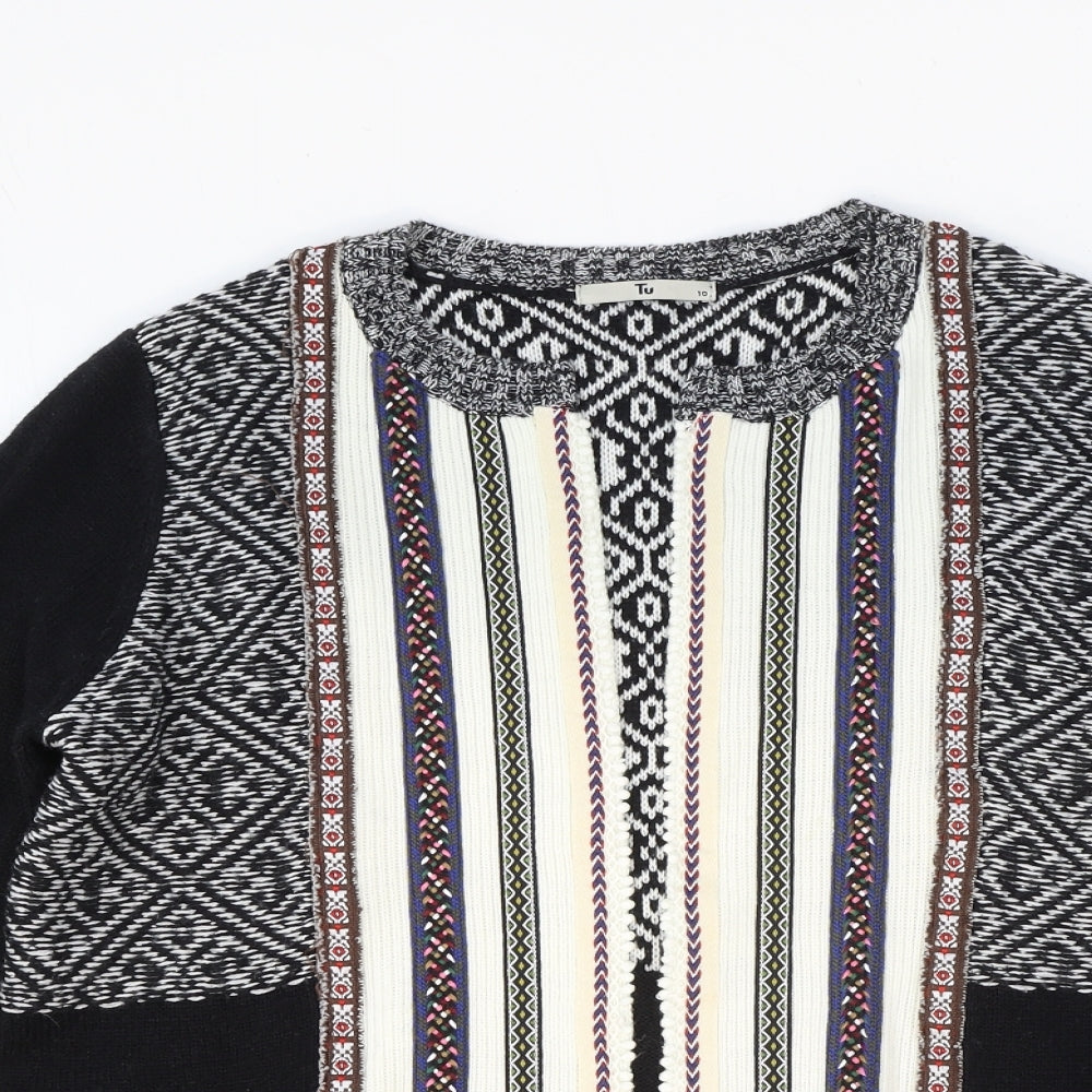 TU Womens Black V-Neck Acrylic Cardigan Jumper Size 10