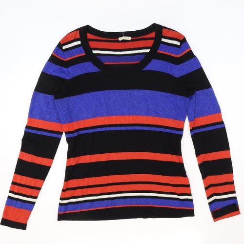 Planet Womens Black Scoop Neck Striped Viscose Pullover Jumper Size XS