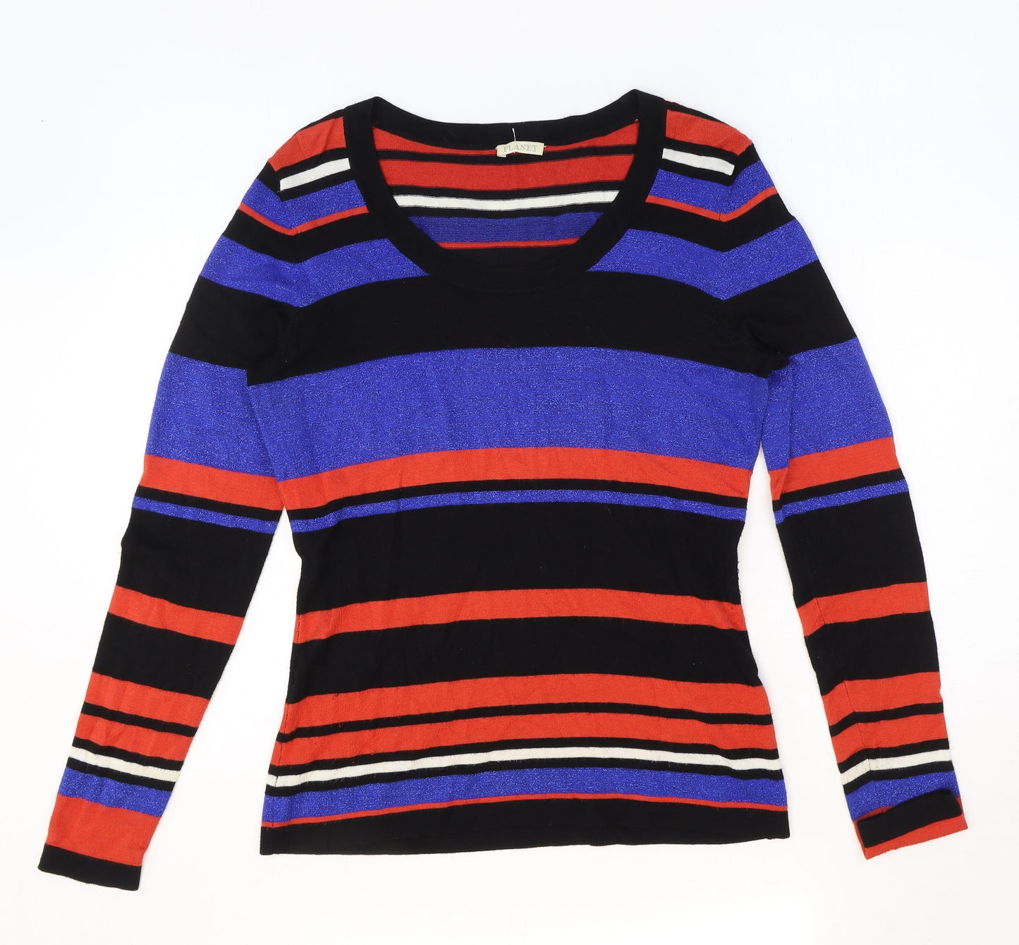 Planet Womens Black Scoop Neck Striped Viscose Pullover Jumper Size XS