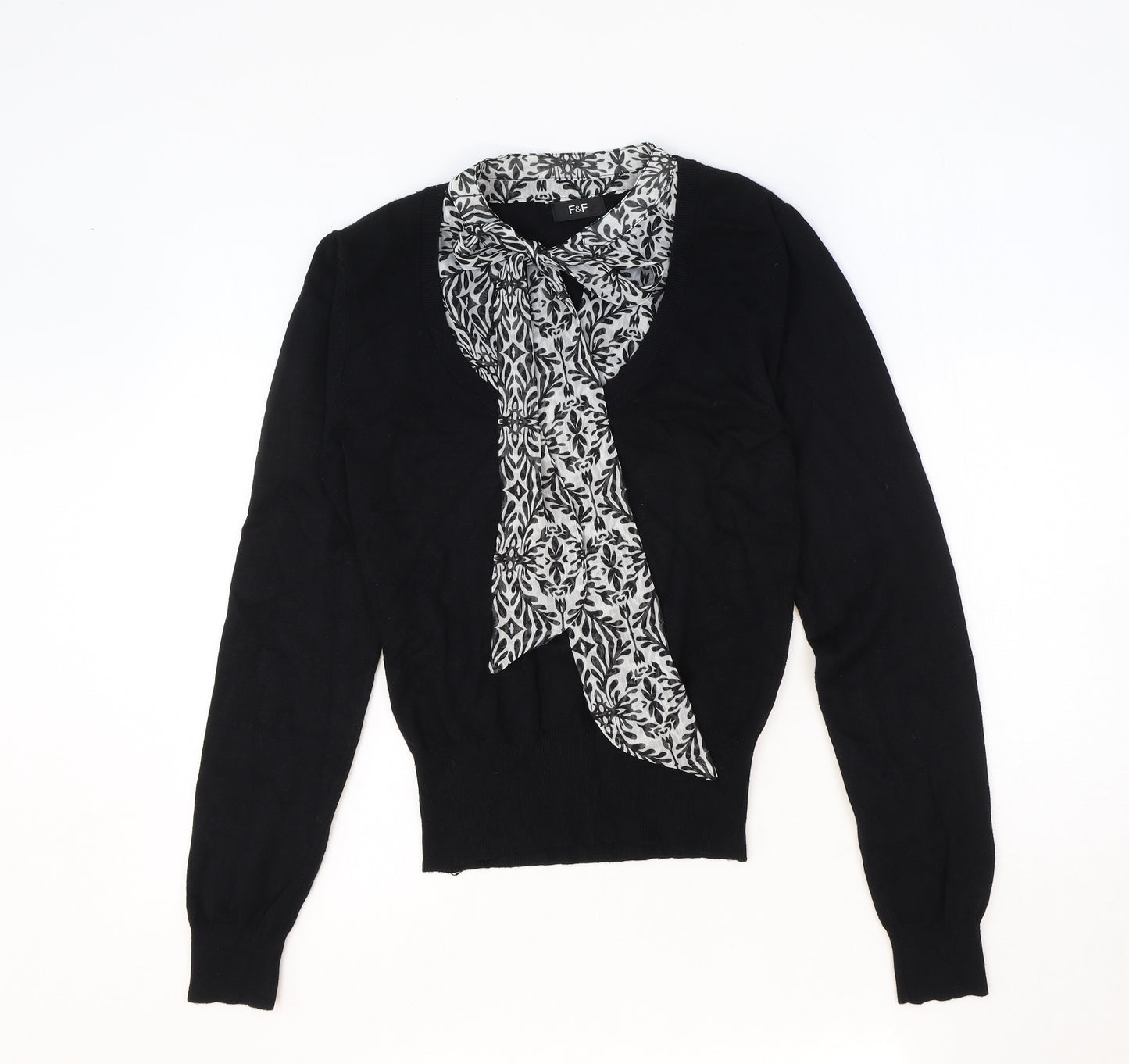 F&F Womens Black Collared Polyester Pullover Jumper Size 10