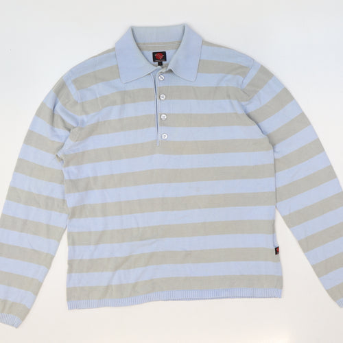 Urban stone Mens Blue Collared Striped Cotton Pullover Jumper Size M Long Sleeve
