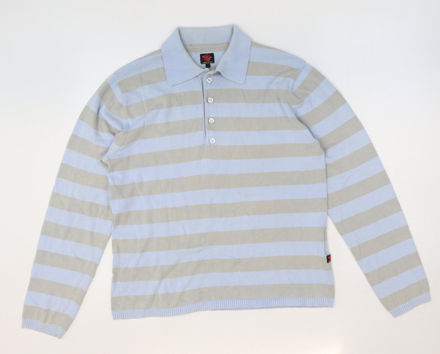 Urban stone Mens Blue Collared Striped Cotton Pullover Jumper Size M Long Sleeve
