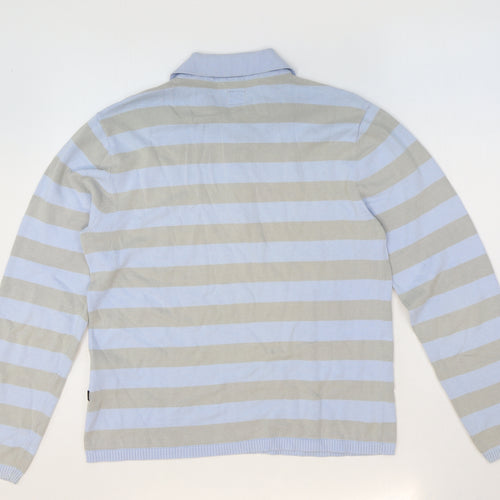 Urban stone Mens Blue Collared Striped Cotton Pullover Jumper Size M Long Sleeve