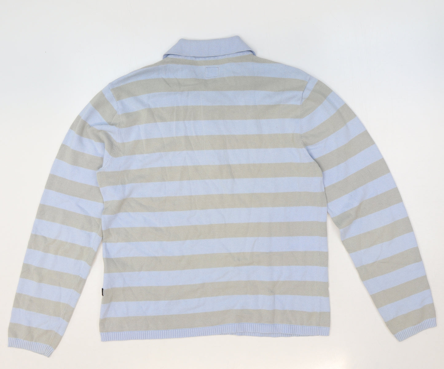 Urban stone Mens Blue Collared Striped Cotton Pullover Jumper Size M Long Sleeve
