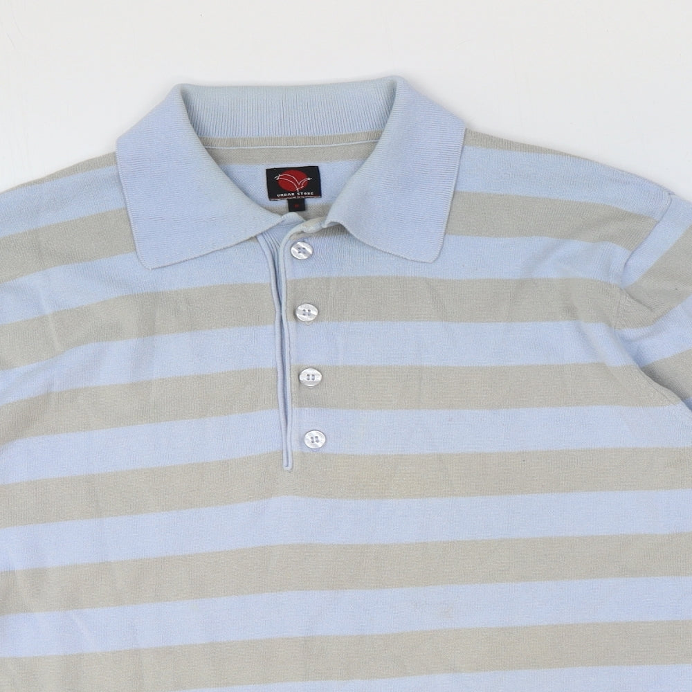 Urban stone Mens Blue Collared Striped Cotton Pullover Jumper Size M Long Sleeve