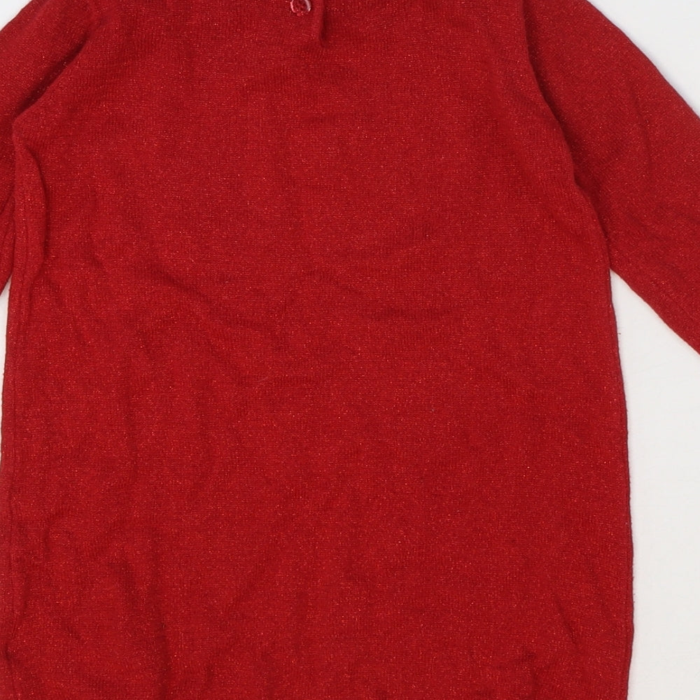 Marks and Spencer Girls Red 100% Cotton Jumper Dress Size 12-18 Months Round Neck