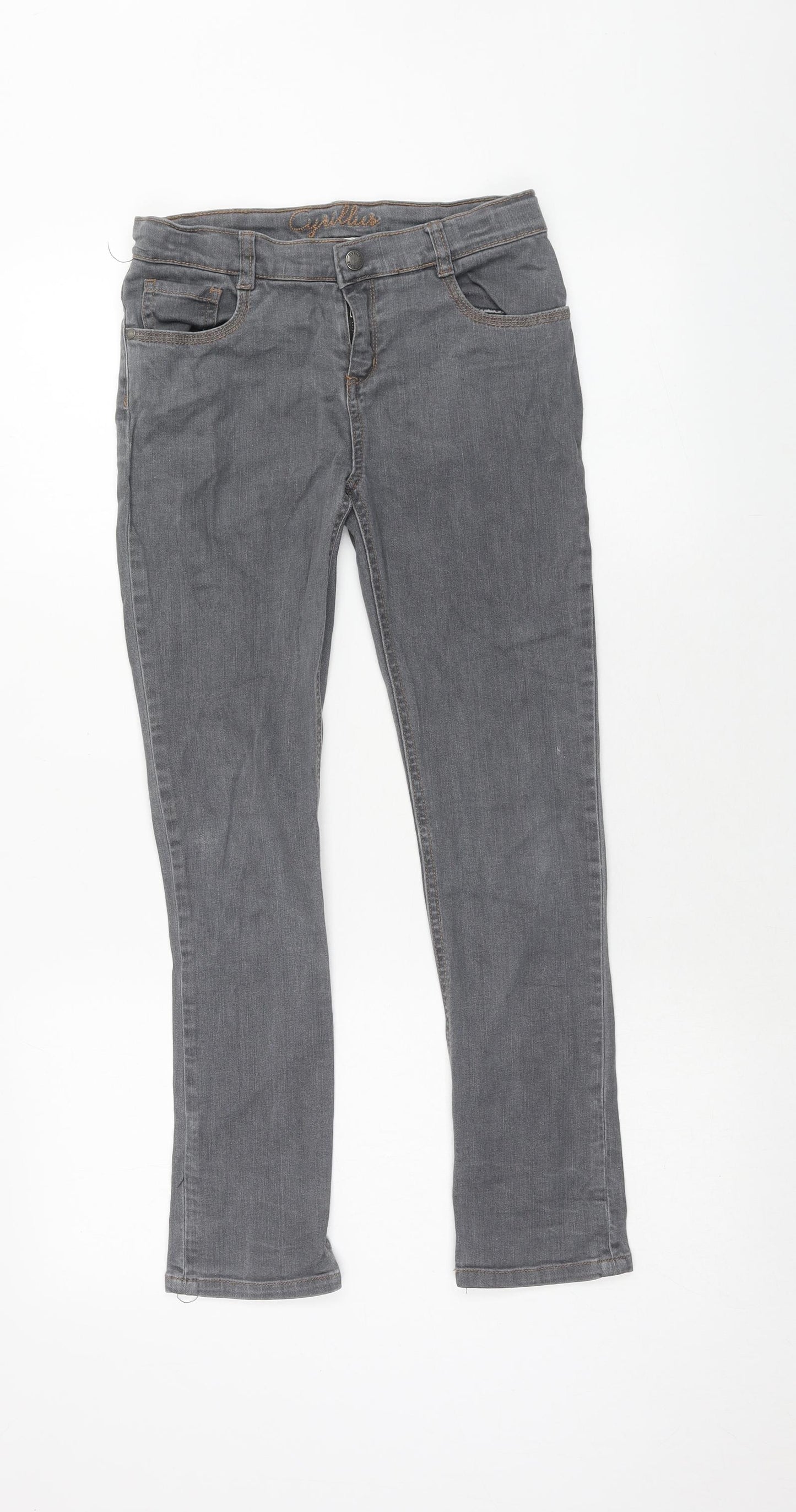 Cyrillus Boys Grey Cotton Straight Jeans Size 12 Years Regular Zip