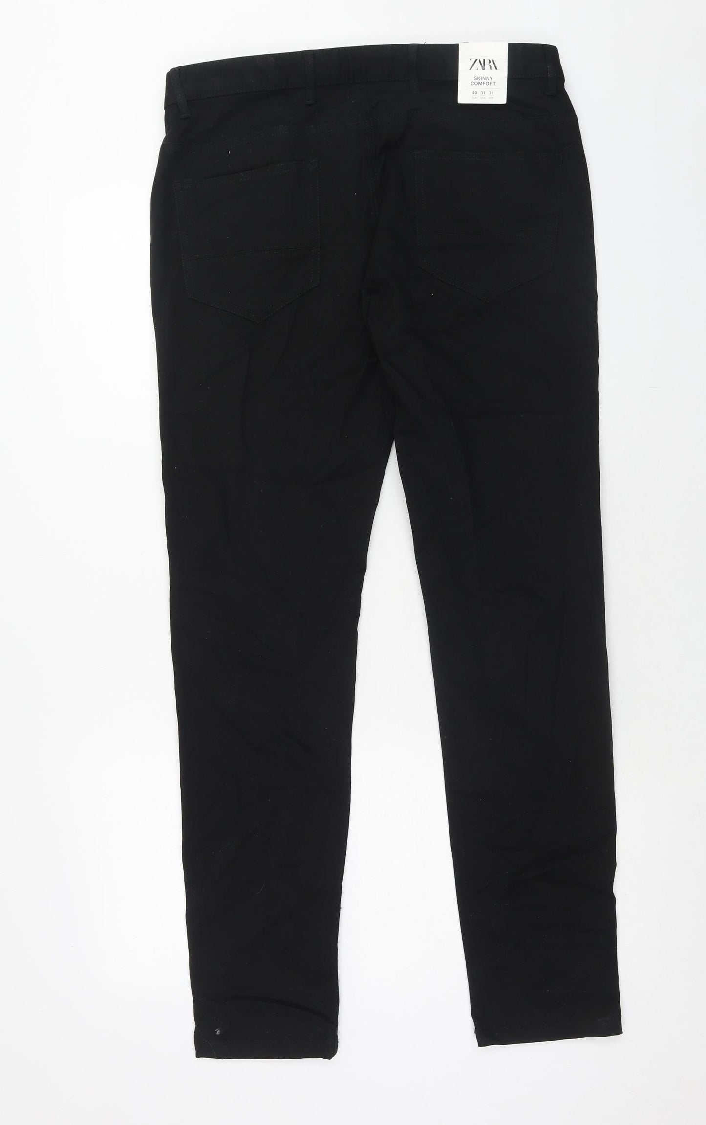 Zara Womens Black Cotton Trousers Size 12 Regular Zip