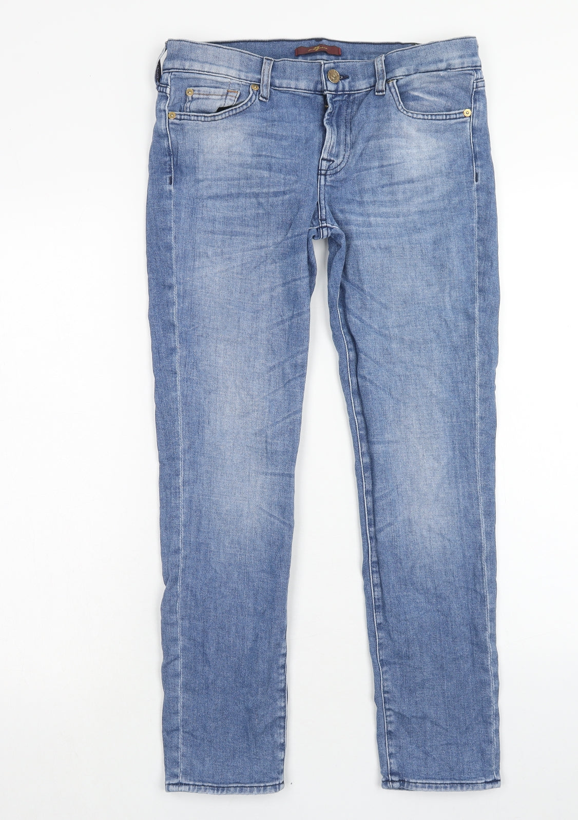 7 For All Mankind Womens Blue Cotton Straight Jeans Size 29 in Regular Zip