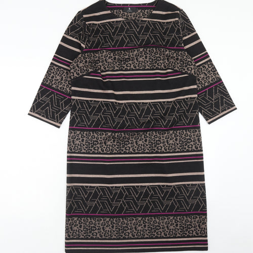 Brandtex Womens Black Geometric Polyester Sheath Size L Round Neck Pullover