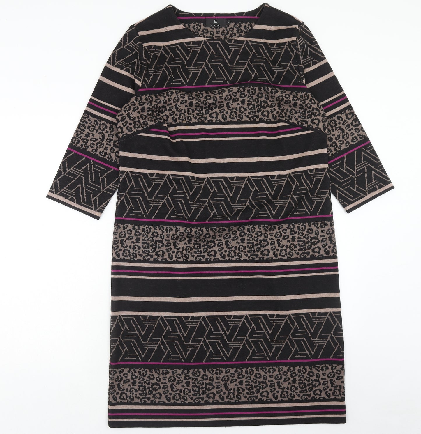 Brandtex Womens Black Geometric Polyester Sheath Size L Round Neck Pullover
