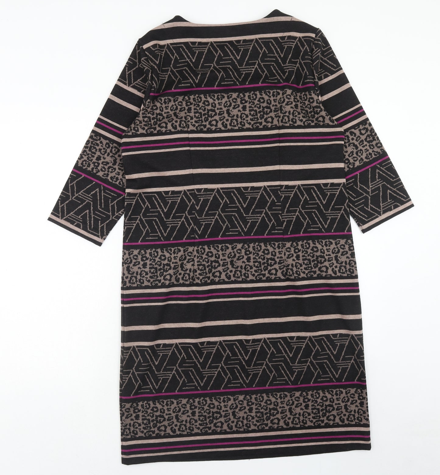 Brandtex Womens Black Geometric Polyester Sheath Size L Round Neck Pullover