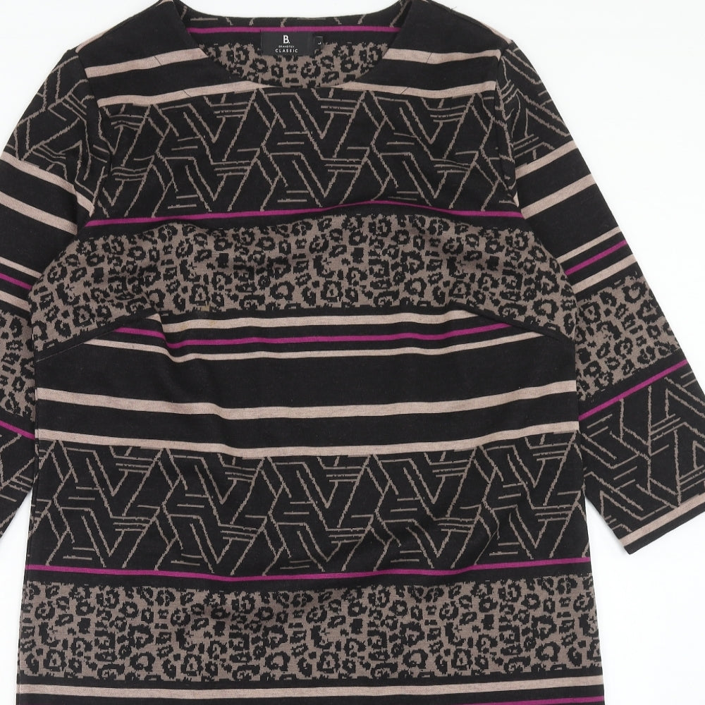 Brandtex Womens Black Geometric Polyester Sheath Size L Round Neck Pullover