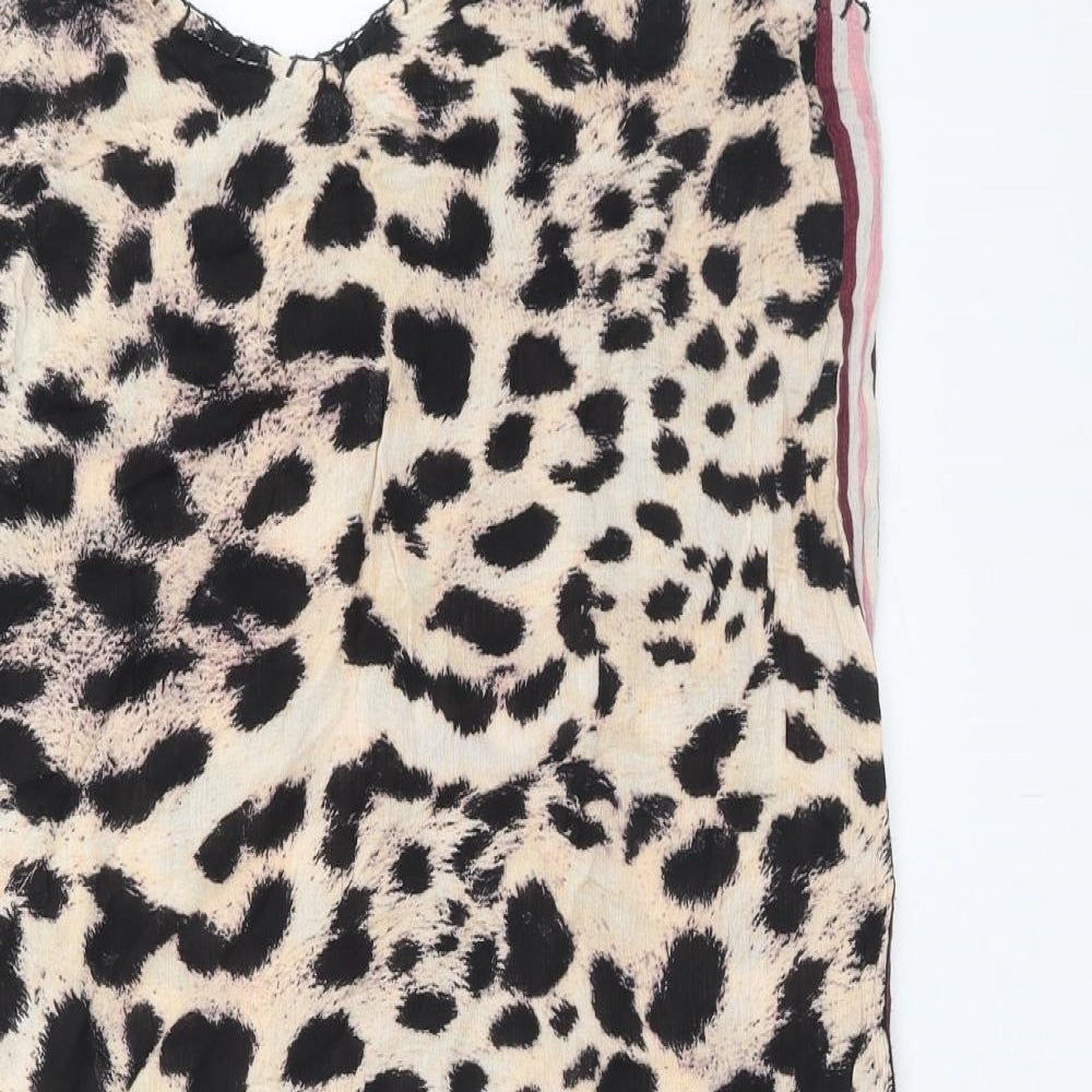 River Island Womens Brown Animal Print Viscose Slip Dress Size M V-Neck Pullover - Leopard Print