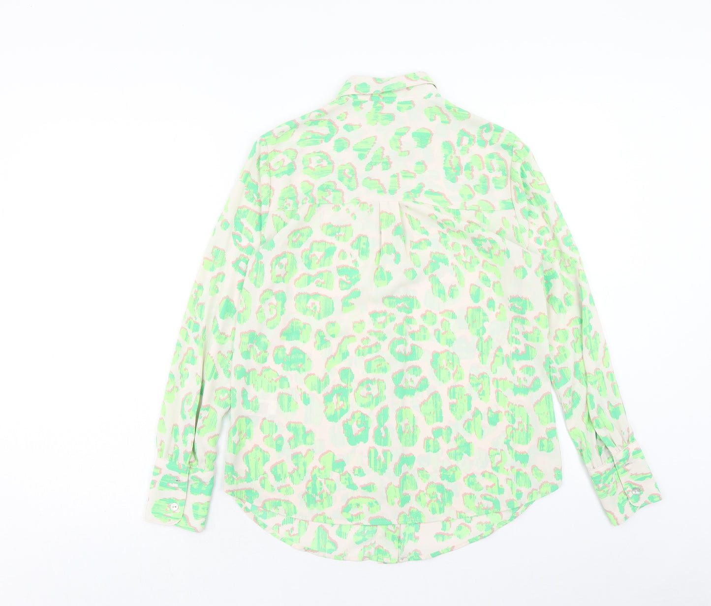 Marks and Spencer Womens Green Animal Print Polyester Basic Button-Up Size 6 Collared - Leopard Print