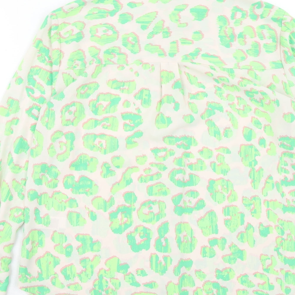 Marks and Spencer Womens Green Animal Print Polyester Basic Button-Up Size 6 Collared - Leopard Print