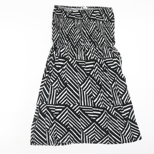 John Lewis Womens Black Geometric Viscose Mini Size L Off the Shoulder Pullover
