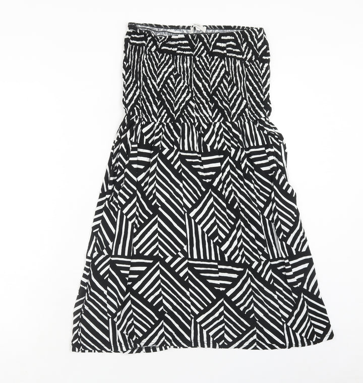 John Lewis Womens Black Geometric Viscose Mini Size L Off the Shoulder Pullover
