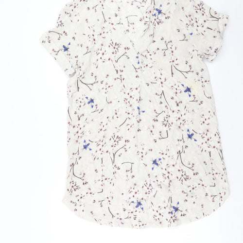 H&M Womens Beige Floral Viscose Shift Size 8 V-Neck Pullover
