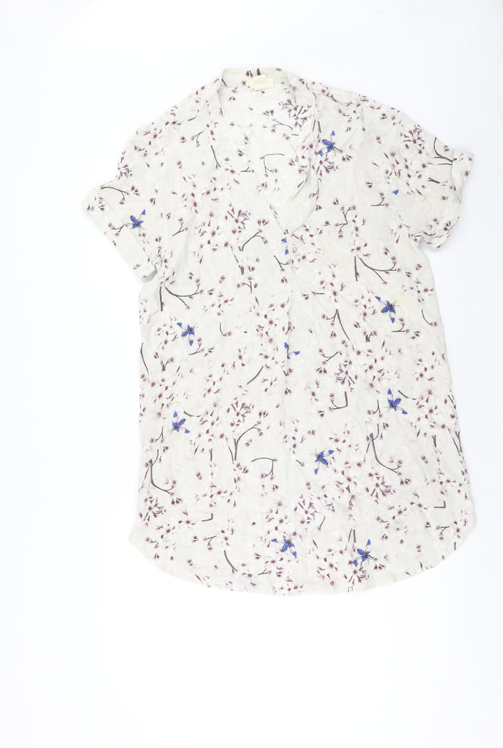 H&M Womens Beige Floral Viscose Shift Size 8 V-Neck Pullover