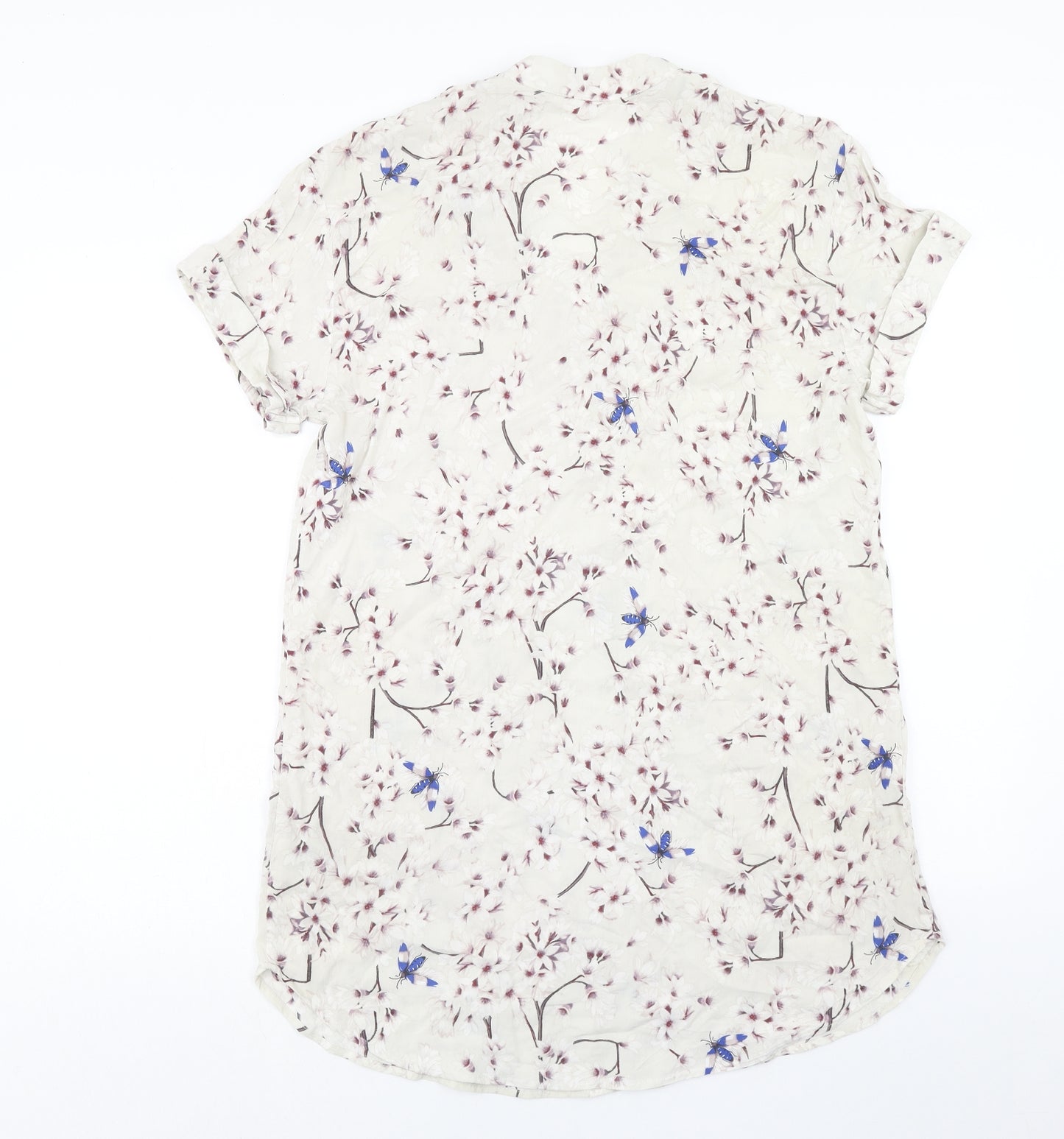 H&M Womens Beige Floral Viscose Shift Size 8 V-Neck Pullover