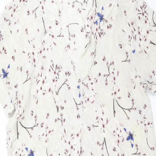 H&M Womens Beige Floral Viscose Shift Size 8 V-Neck Pullover