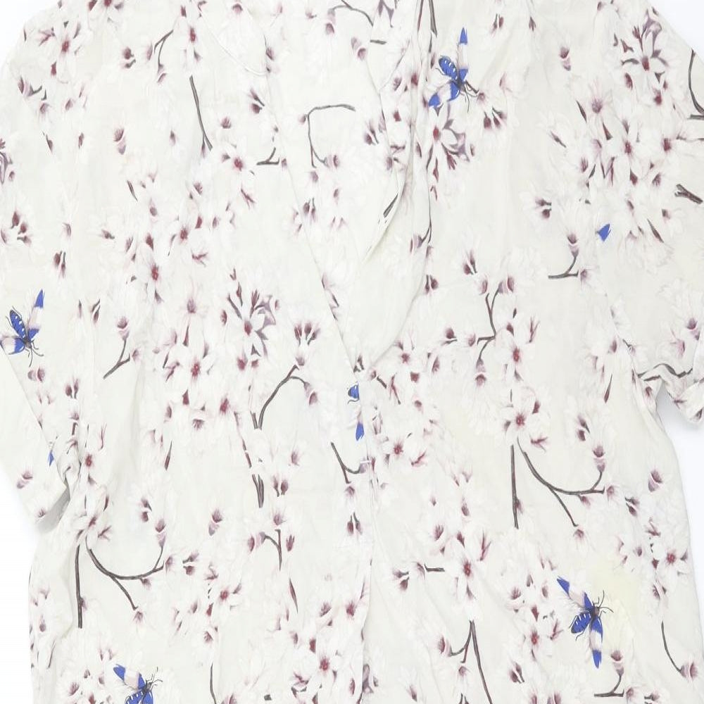 H&M Womens Beige Floral Viscose Shift Size 8 V-Neck Pullover