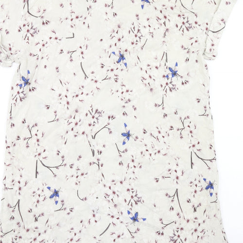 H&M Womens Beige Floral Viscose Shift Size 8 V-Neck Pullover