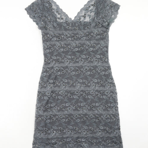 Onyx Nite Womens Grey Herringbone Polyester Pencil Dress Size 12 V-Neck Pullover