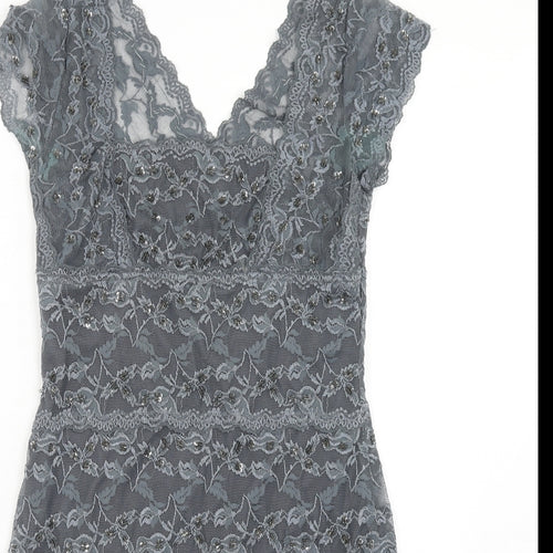 Onyx Nite Womens Grey Herringbone Polyester Pencil Dress Size 12 V-Neck Pullover