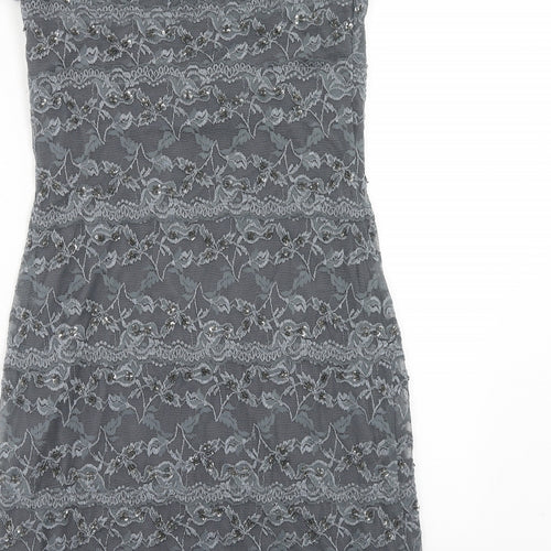Onyx Nite Womens Grey Herringbone Polyester Pencil Dress Size 12 V-Neck Pullover