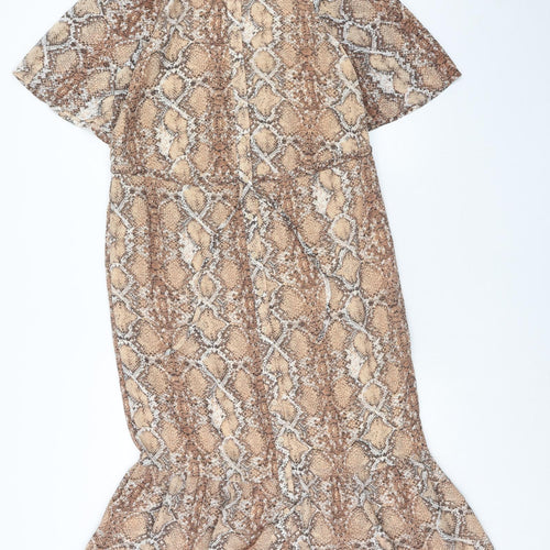 Marks and Spencer Womens Brown Animal Print Polyester Shirt Dress Size 8 Collared Button - Snake Skin Print