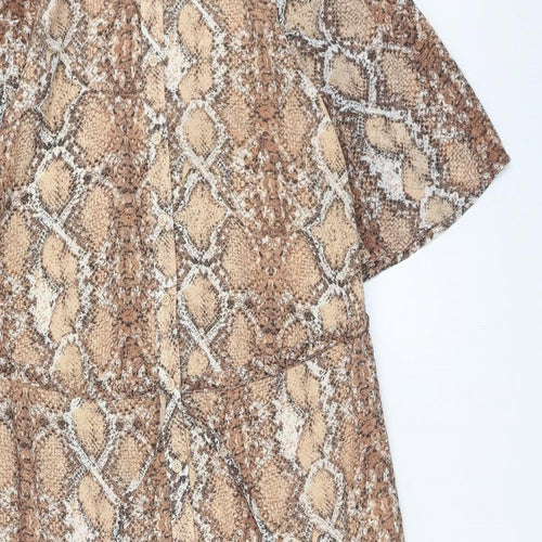 Marks and Spencer Womens Brown Animal Print Polyester Shirt Dress Size 8 Collared Button - Snake Skin Print