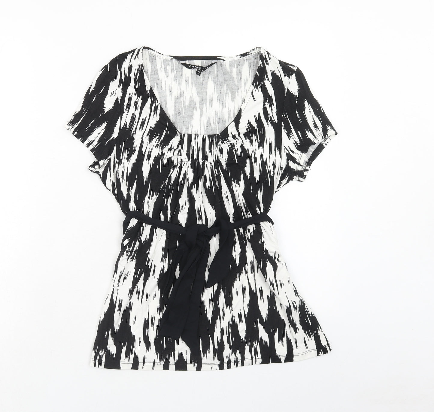 Debenhams Womens Black Geometric Viscose Basic T-Shirt Size 12 Square Neck
