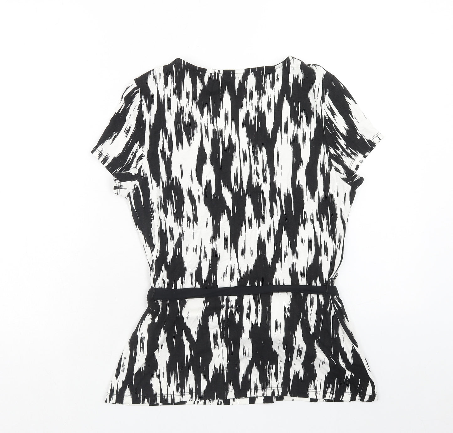 Debenhams Womens Black Geometric Viscose Basic T-Shirt Size 12 Square Neck
