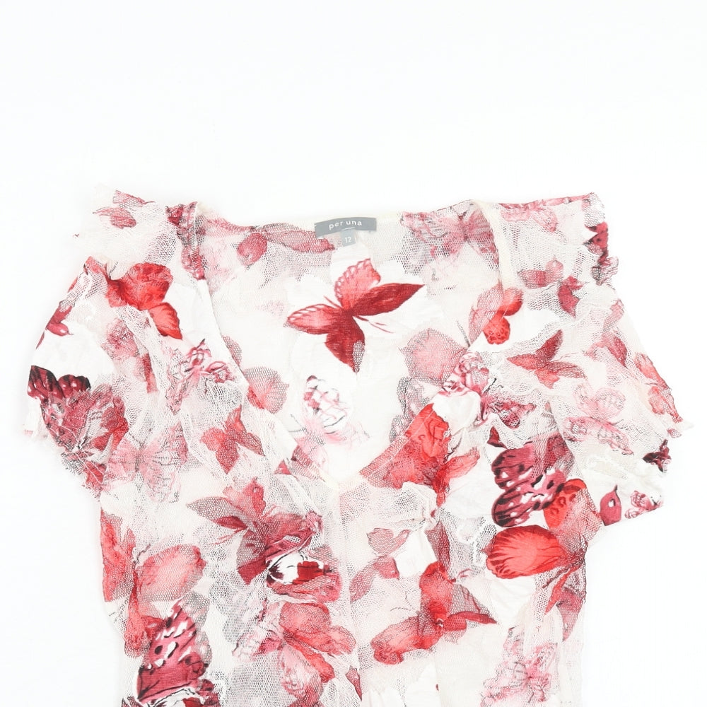 Per Una Womens Red Geometric Polyester Basic Blouse Size 12 V-Neck - Butterfly Print