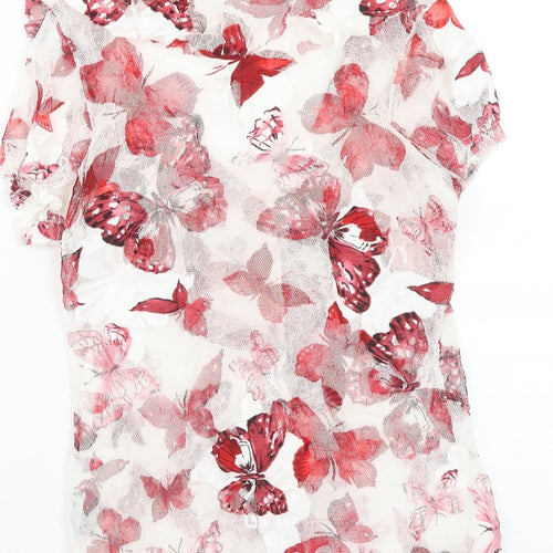 Per Una Womens Red Geometric Polyester Basic Blouse Size 12 V-Neck - Butterfly Print