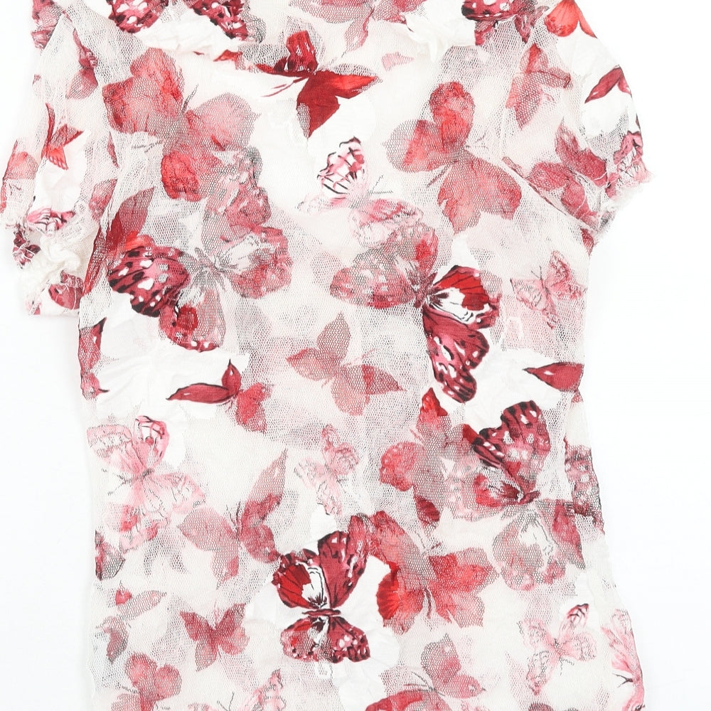 Per Una Womens Red Geometric Polyester Basic Blouse Size 12 V-Neck - Butterfly Print