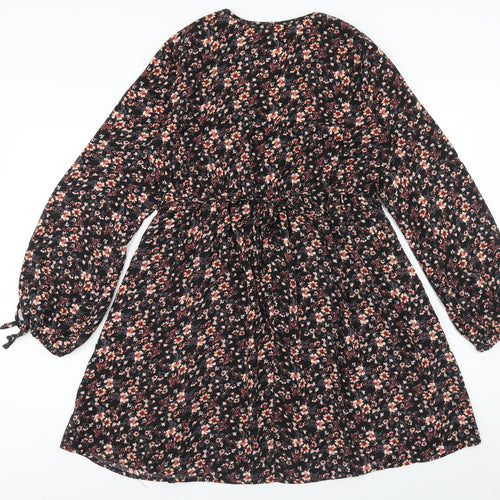 Xhilaration Womens Black Floral Viscose A-Line Size L V-Neck Pullover