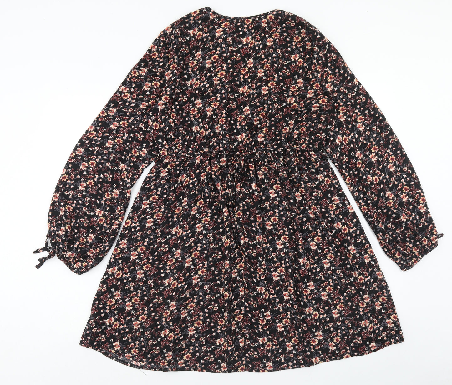 Xhilaration Womens Black Floral Viscose A-Line Size L V-Neck Pullover